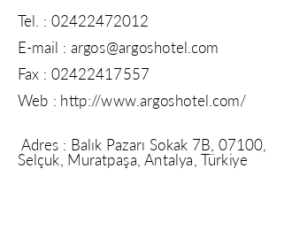 Argos Hotel iletiim bilgileri
